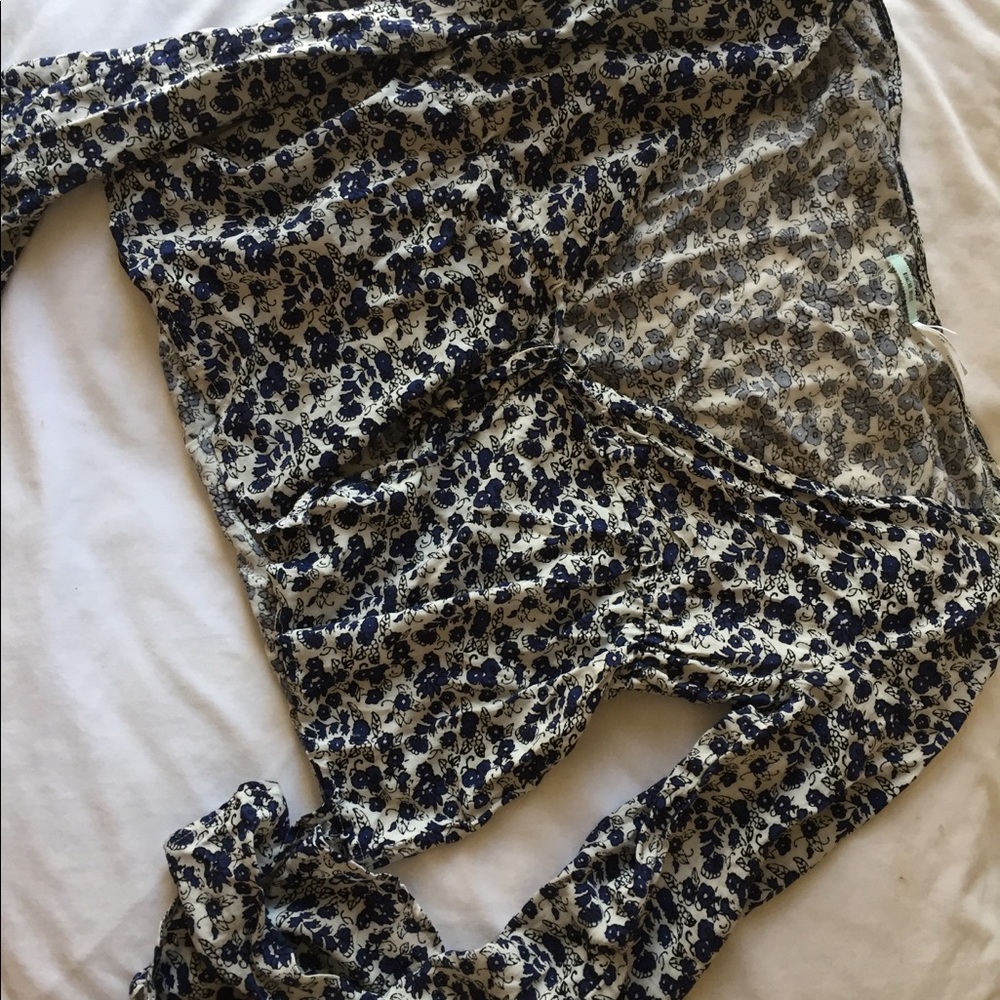 Urban outfitters bell sleeve blue and white top